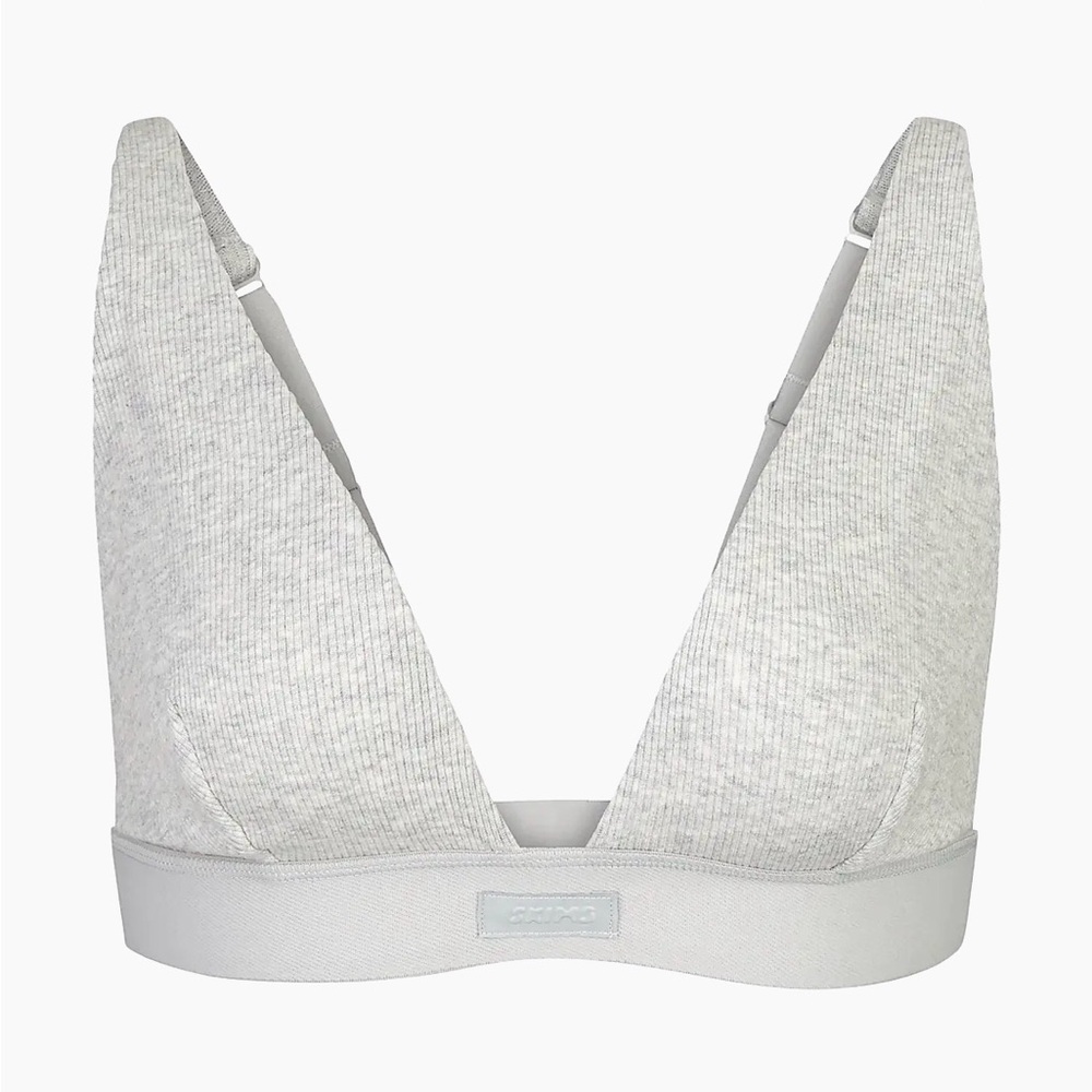 NWT Skims Light Heather Grey Cotton Ribbed Plunge Bralette size L